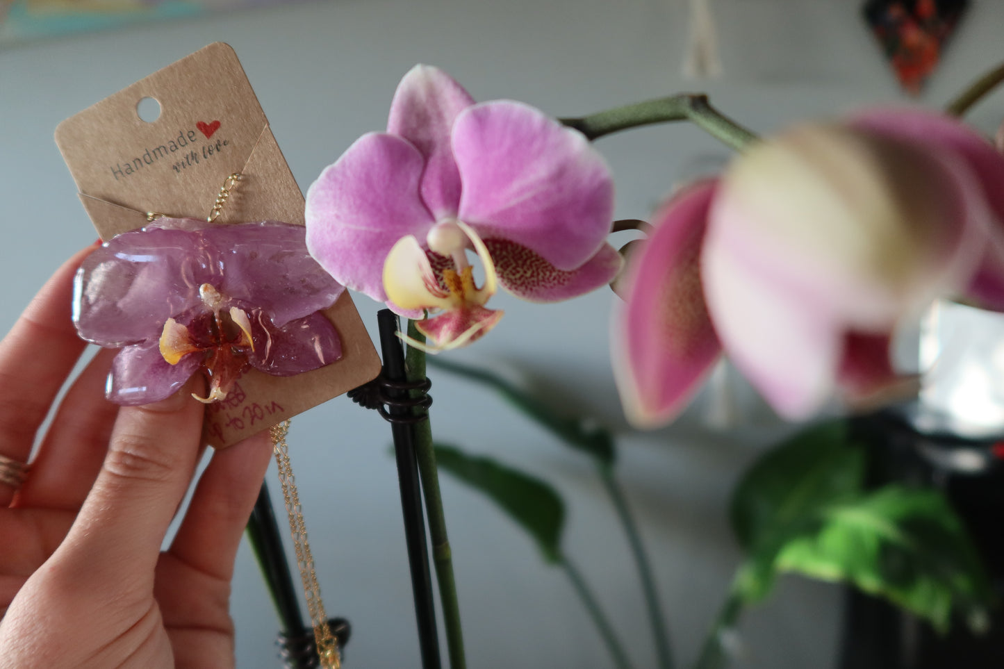 Gold Purple Orchid Bloom Necklace