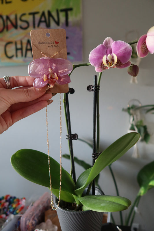 Gold Purple Orchid Bloom Necklace