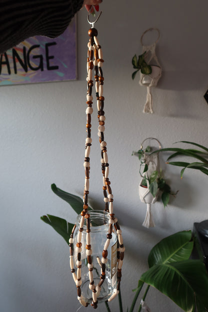 Earth Tones Wood Bead Plant Hanger - Dark