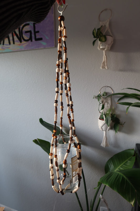 Earth Tones Wood Bead Plant Hanger - Dark