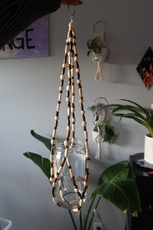 Earth Tones Wood Bead Plant Hanger - Light