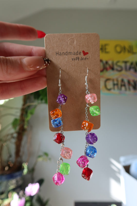 Double Rainbow Dice Drop Earrings